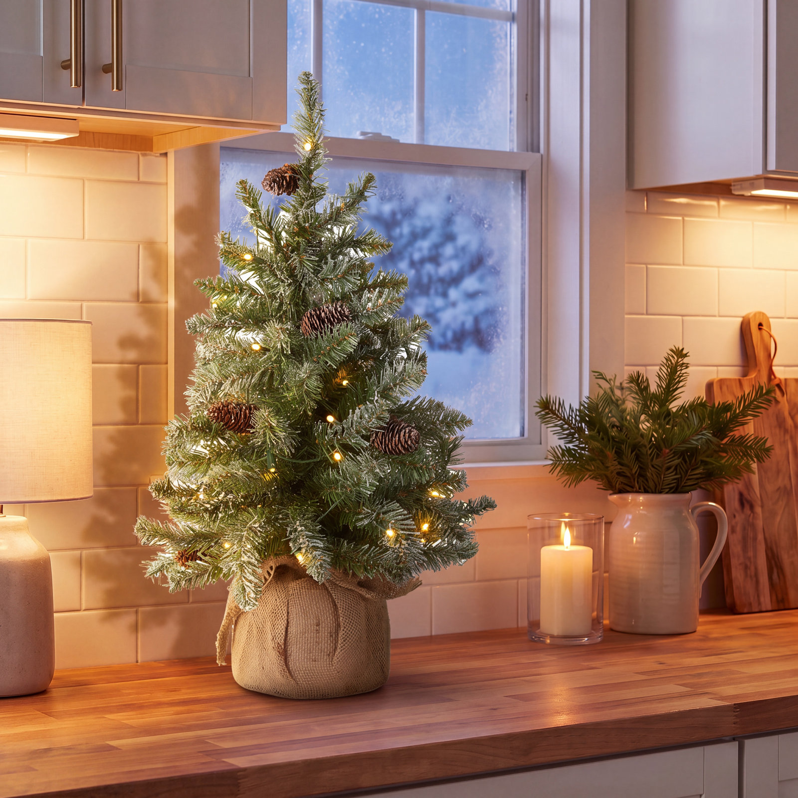Flocked Pre-Lit Fir Christmas Tree, 2'