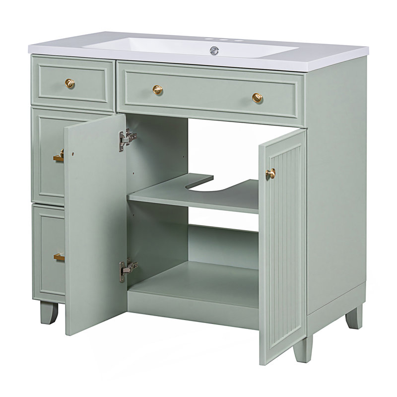Meuble-lavabo de style transitionnel avec lavabo en résine, meuble-lavabo simple avec 2 tiroirs, Vert