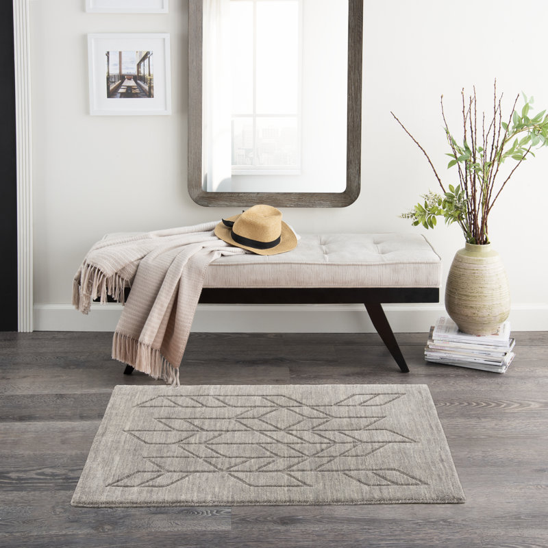 Mihira Geometric Wool Hand Woven Area Rug, Rectangle 61 x 91cm