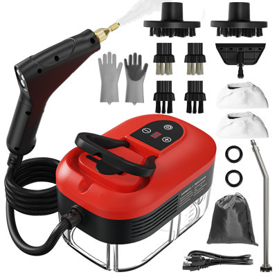 Nettoyeur à vapeur portatif 2 500 W, nettoyeur à vapeur haute pression portatif 1 200 ML avec 6 modes réglables et 13 accessoires, cuiseur à vapeur polyvalent à chaleur rapide 15 s pour la maison, la cuisine, la salle de bain, les détails de voiture, le revêtement, le carrelage et le coulis, rouge