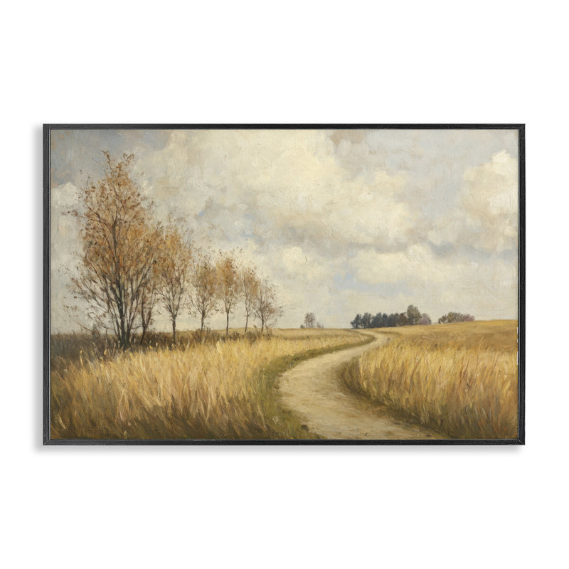 «Wheat Road Path», estampe numérique, conception de Petal Prints Design, H 12 po x l 18 po, Giclée encadrée noir minuit
