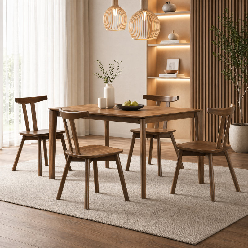 Sierra Rectangular Solid Wood Dining Room Set For 4, Compact Space Design, Brown, 4