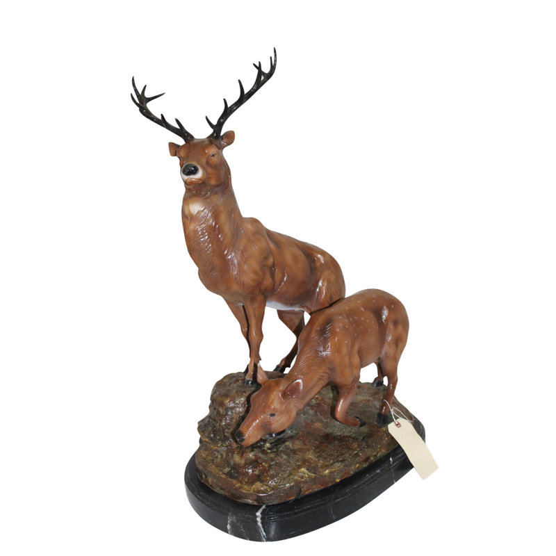 Statue deux cerfs Chumasero en bronze - Taille: L 21 po x l 13 po x H 32 po.