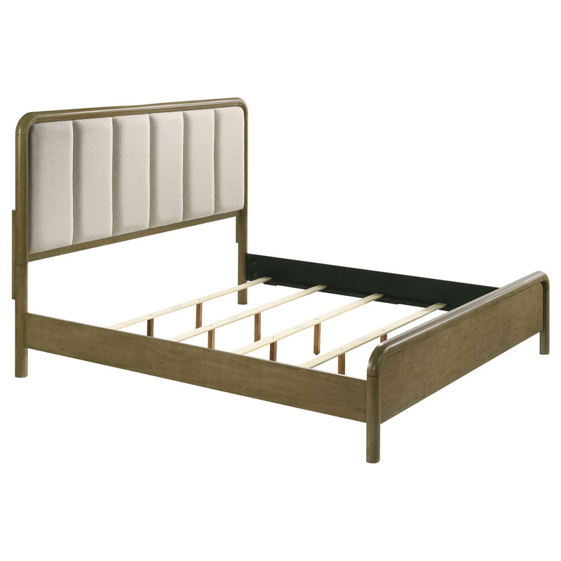 Nutmeg Brown Queen Upholstered Bed with Beige Headboard