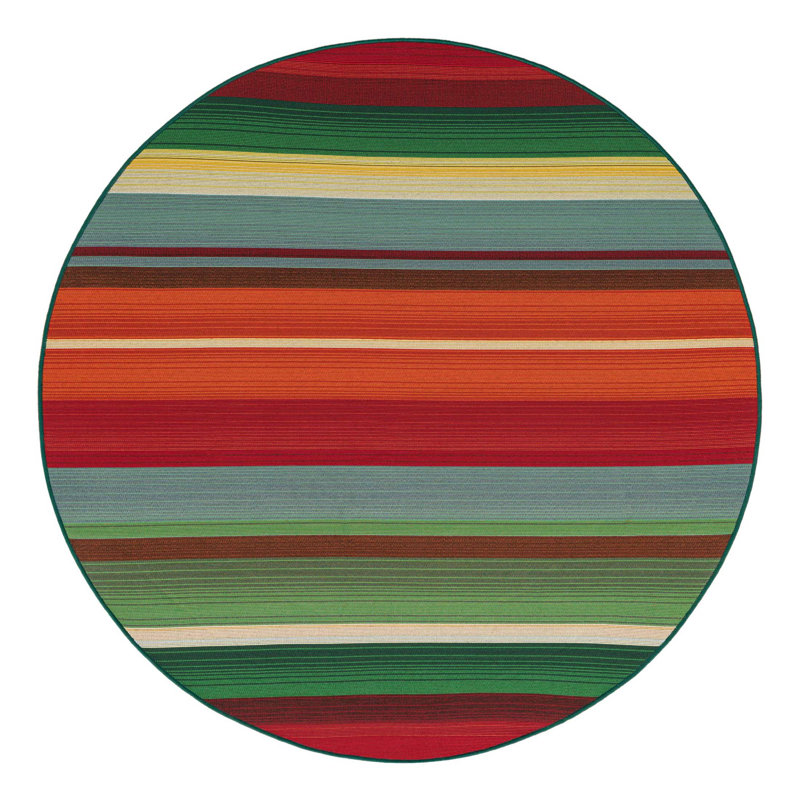Meliton Washable Striped Indoor / Outdoor Rug, Round 5'1"