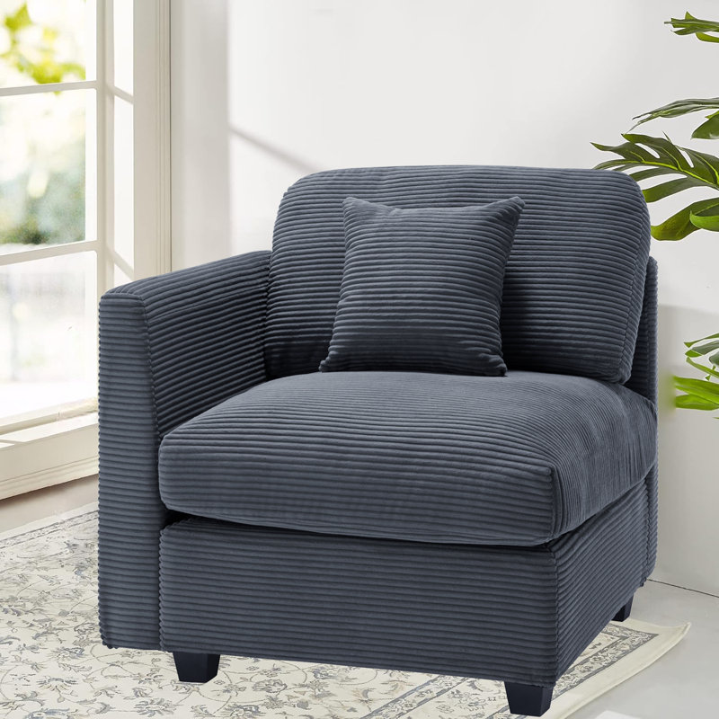 Zayva Corduroy Fabric Left Armrest Seat Module Side Chair For Modular Sectional Sofa, Dark Gray Corduroy 