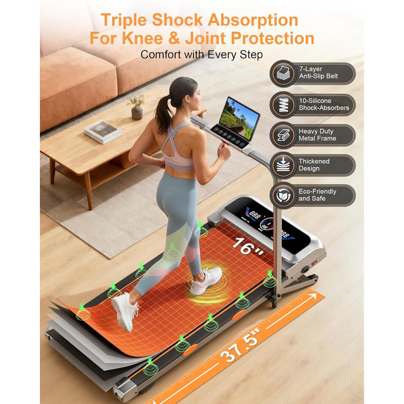 Tapis de marche à tapis avec 15% d'inclinaison automatique à 12 niveaux et guidon, tapis roulants silencieux de 3,5 ch avec écran d'interface utilisateur, haut-parleur, application et télécommande, capacité de 450 lb
