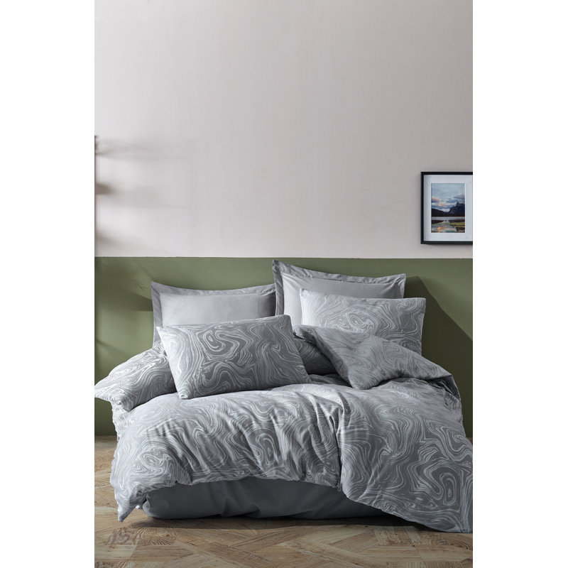 Ensemble de housse de couette moderne et contemporain en mélange de coton 6 pièces, Gris