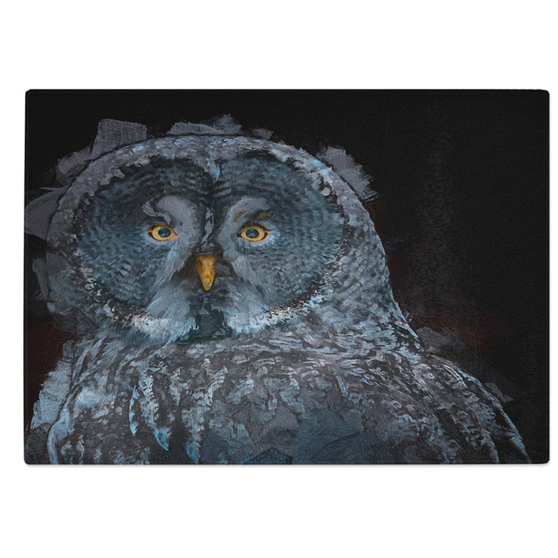 Glass Great Grey Owl in Abstract Chopping Board, 28.5 cm W x 20 cm L