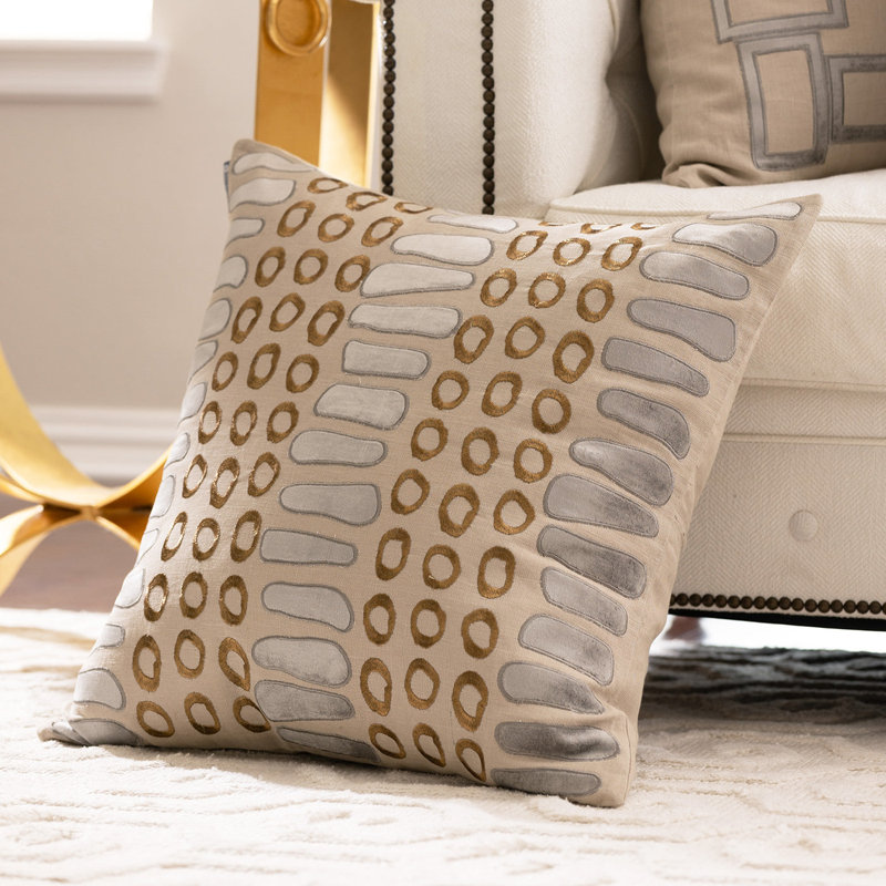 Housse et insert de coussin décoratif intérieur / extérieur Pérou, Sable foncé / platine