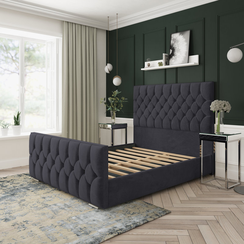 Upholstered Bed, Black, Small Single (2'6)