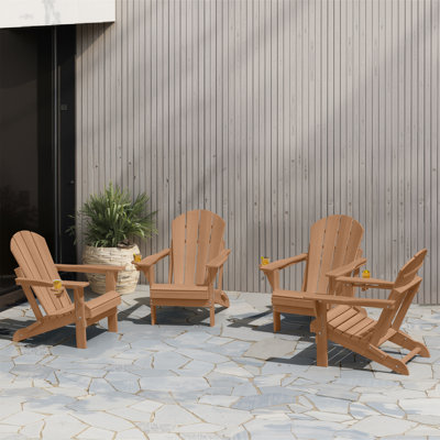 Besteiro Adirondack HDPE Foldable Chair Wood Texture  With Cup Holder