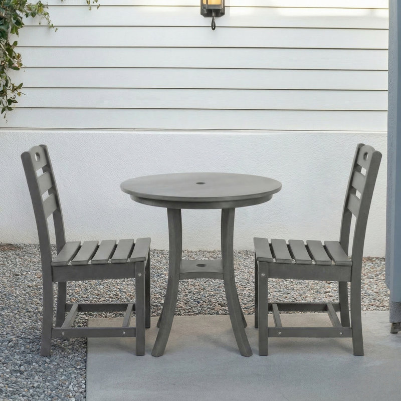 Charcoal Gray 3-Piece HDPE Outdoor Patio Bistro Set with Round Table and 2 Chairs, Gray
