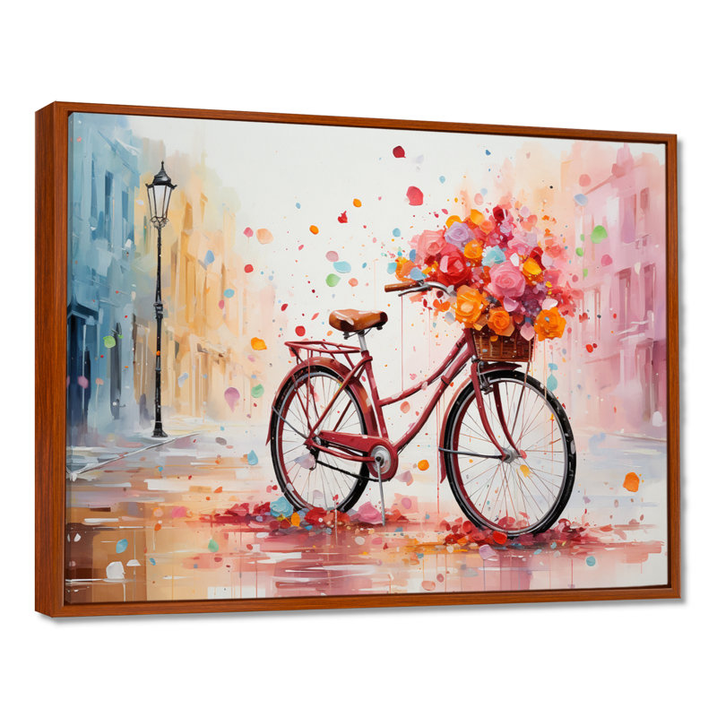 Vélo pédalant souvenirs - pointillisme mural, Cadre flottant brun, 16" H x 32" W