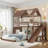 House-Style Wooden Bunk Bed with Slide, Storage Shelves & Wardrobe-125006245