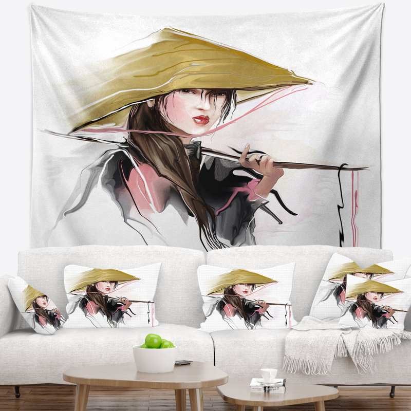 Portrait tapisserie femme vietnamienne Digital Art, H 32 po x l 39 po