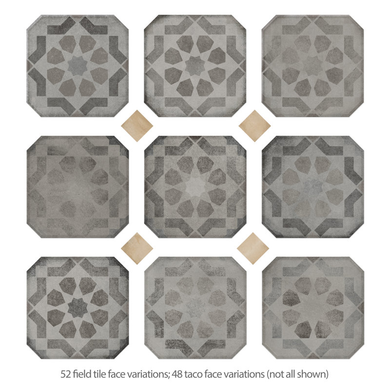 Laverton Octagon W/Taco 7-7/8 In. X 7-7/8 In. Porcelain Floor And Wall Tile, Gray/Ivory