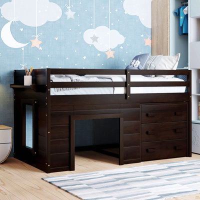 Twin Size Loft Bed With Cabinet And Shelf