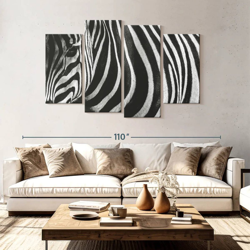 Ronce de zèbre monochrome, H 54 po x l 84 po