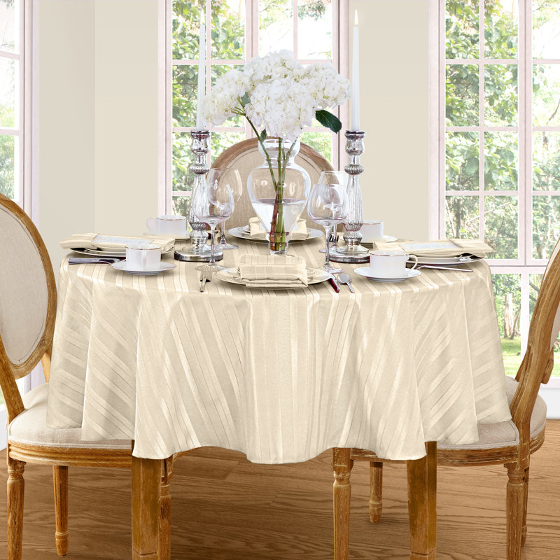 Robyn Striped 70-inch Round Jacquard Polyester Tablecloth, Ivory