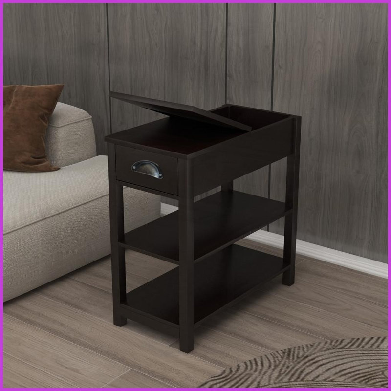 Table basse rétro brune compacte avec rangement rabattable, conception étroite pour les petits espaces de vie