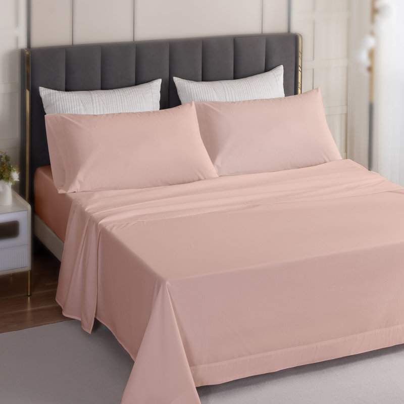 Ensemble de draps 100% coton, Ensemble de draps pour très grand lit avec 2 taie, Rose