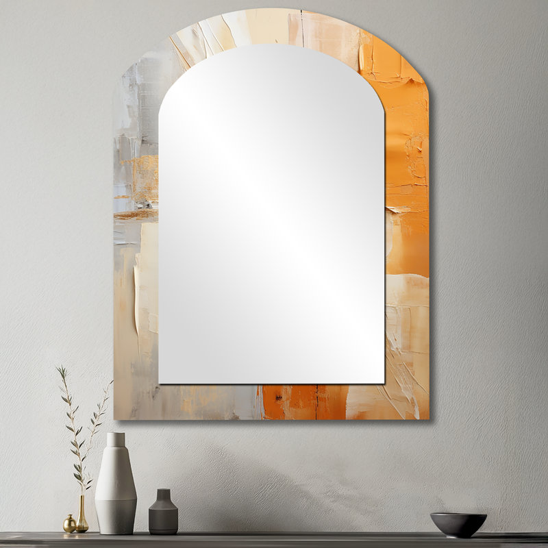 Glam orange beige Collage IV - grand miroir mural asymétrique tendance, miroir unique Glam Arch, impression sur métal