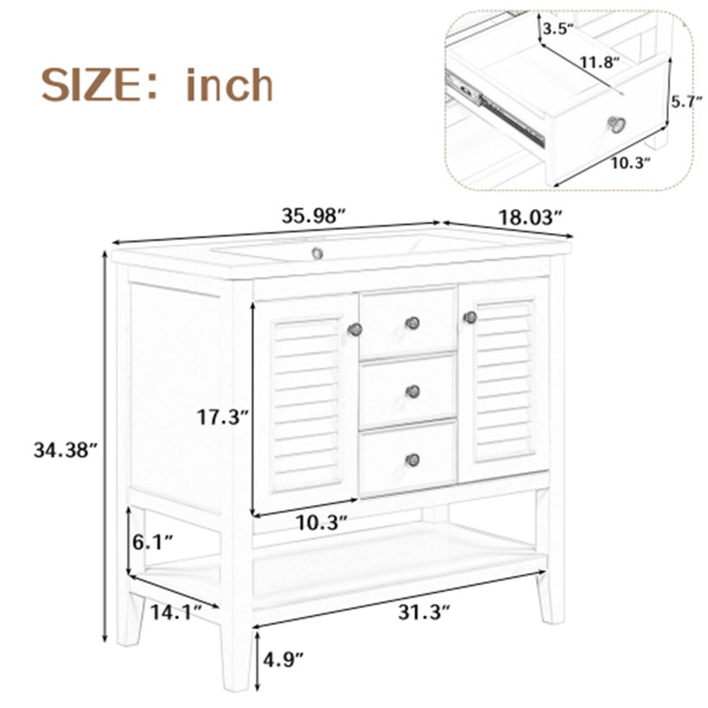 35.98'' Single Bathroom Vanity Base Only, Gray