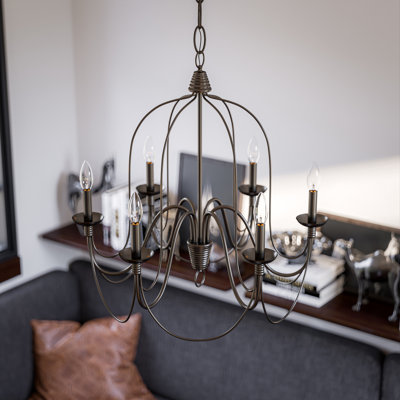 Lustre 6 lumières Pannier - Bronze huilé