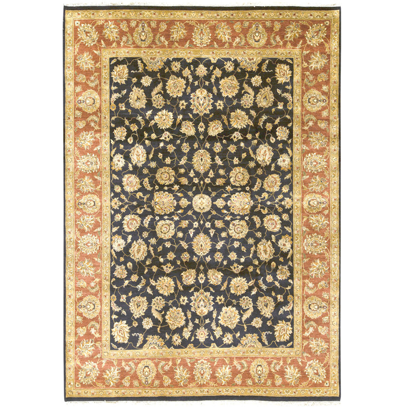 Tapis noir et rouge noué à la main de haute qualité