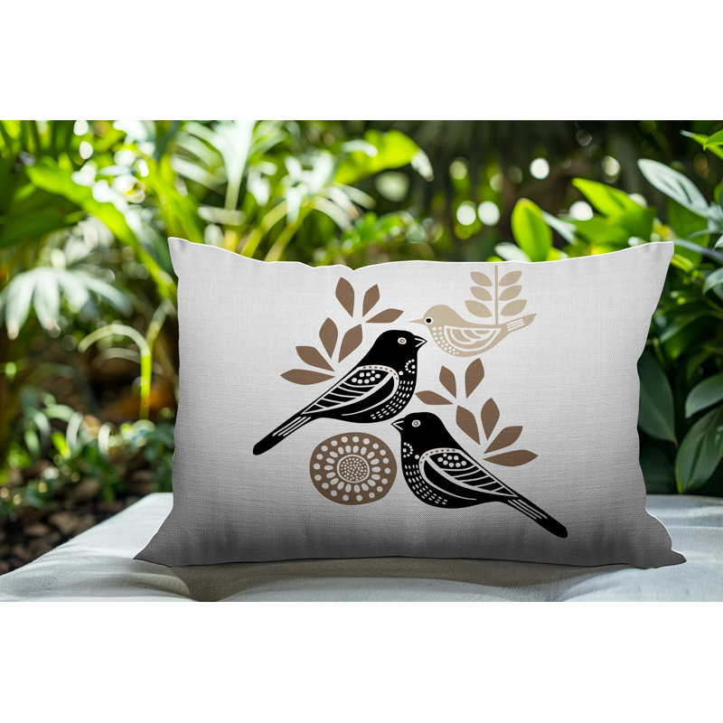 Oreiller rectangulaire réversible intérieur / extérieur Della Bird, Beige, Rectangle H 14 po x l 20 po