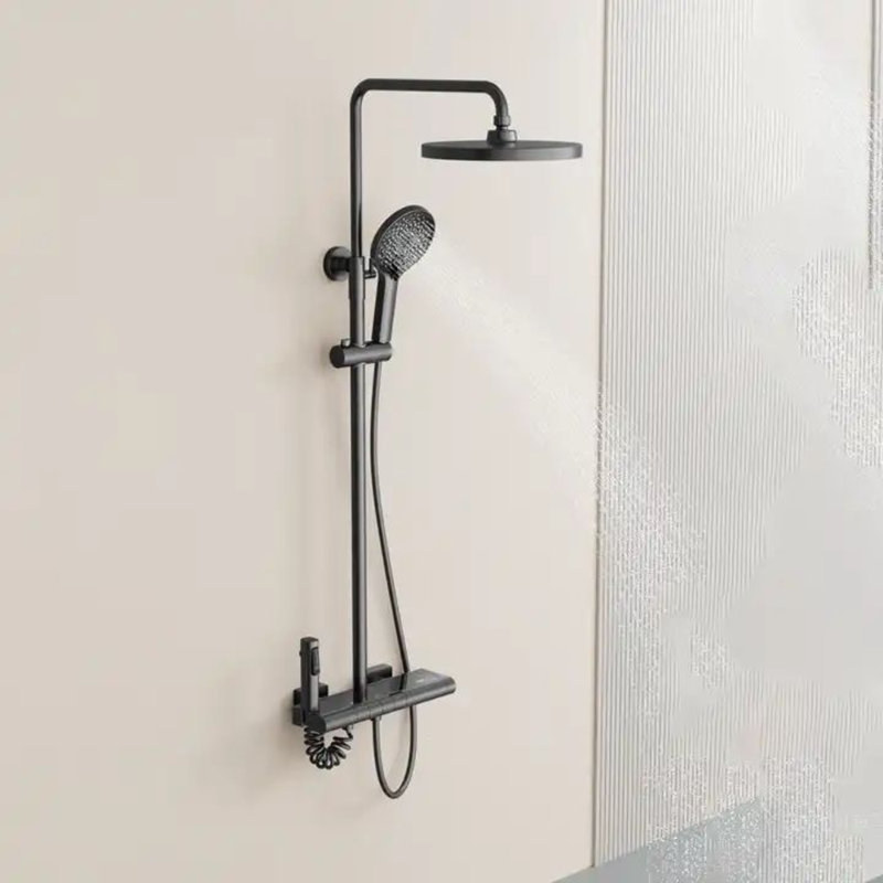 Juno Commercial Dark Gray Wall Mounted Four Handle Digital Bathroom Shower Set