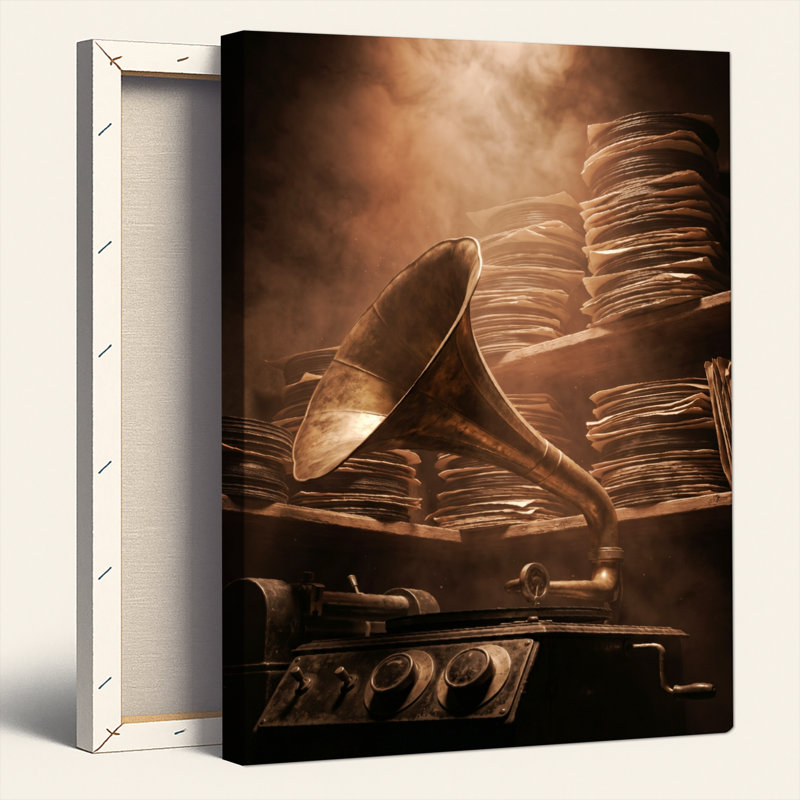 Ensemble de 1 tableau sur toile vintage représentant un phonographe, 24"H x 16"W, Wrapped Canvas