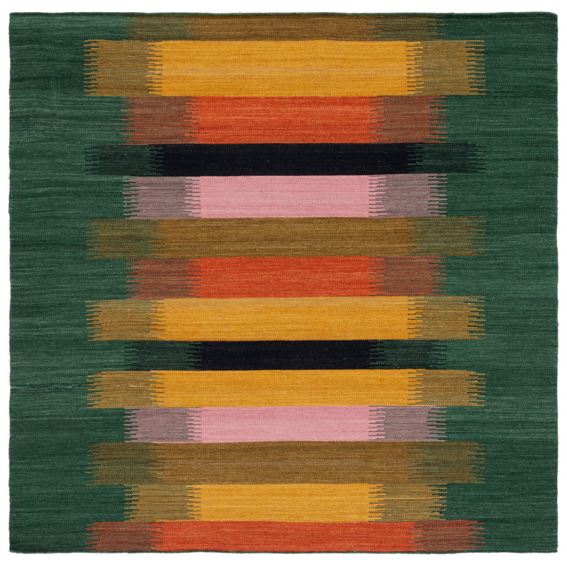 Dhurries Flat Weave Wool/Cotton Rug in Yellow/Brown, Square 6'