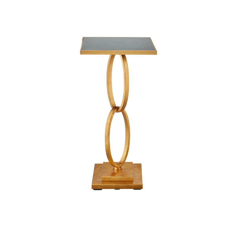 Gold Leaf Antique Mirror Accent Table with Metal Base