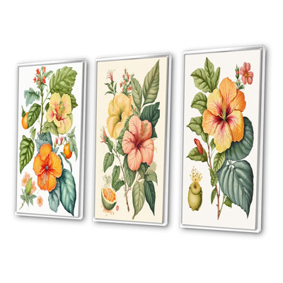 «Blossiming Yellow Retro Hibiscus», 3 pièces sur toile