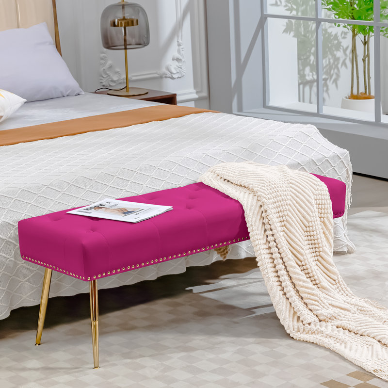 Banc rembourré en velours Chereese, Rose