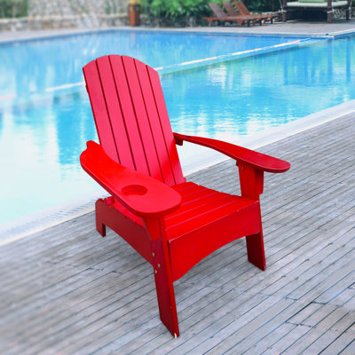 Versatile Red Solid Wood Chair With Umbrella Function, For Deck And Indoor Use Outdoor Insert Location - Comfortable Chair, Patio, Porch, Deck, Garden, Poolside, Material, Easy Assembly Required