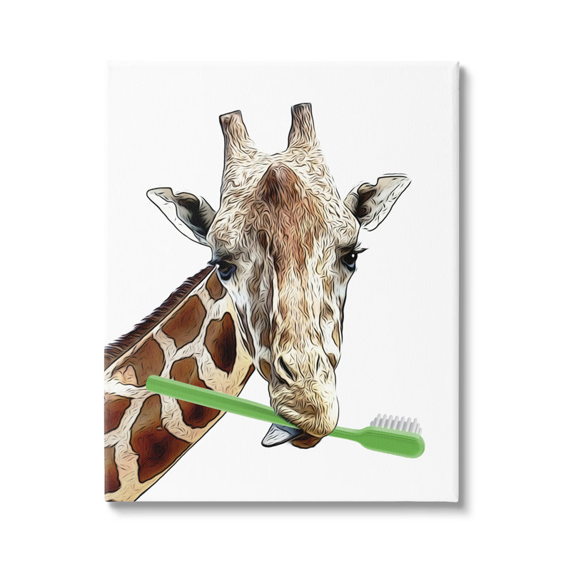 Impression sur toile Aw-321-Canvas Giraffe Green Tooth Brush on Canvas par Annalisa Latella, H 48 po x l 36 po x P 1,5 po
