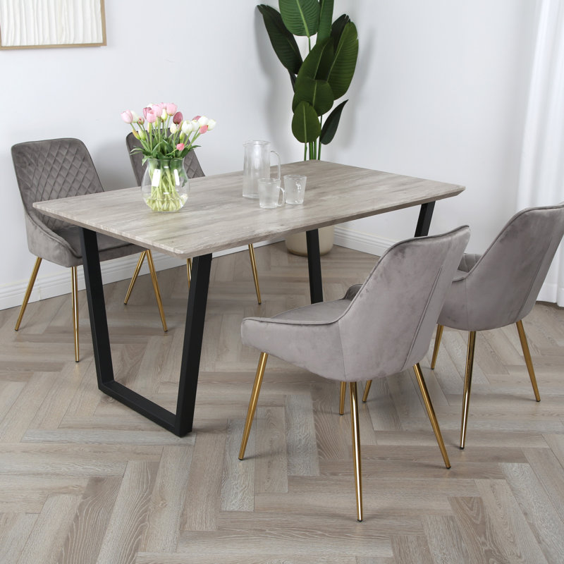 Meir 4 - Person Dining Set, Oak, Grey/Gold