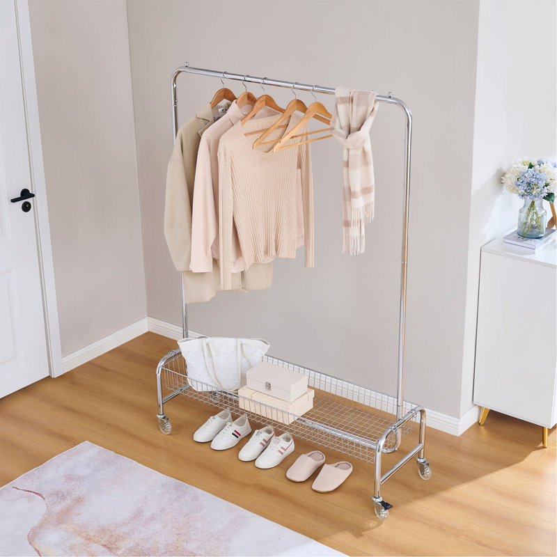 Portant à vêtements avec panier sur roulettes Portant à vêtements pour suspendre les vêtements Portant à vêtements robuste, 2 pièces dans un carton