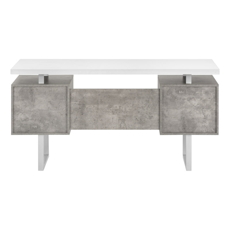 Computer Desk, Home Office, Laptop, Left, Right Set-Up, Storage Drawers, 60"L, Work, And Concrete Laminate, Metal, Contemporary, Modern