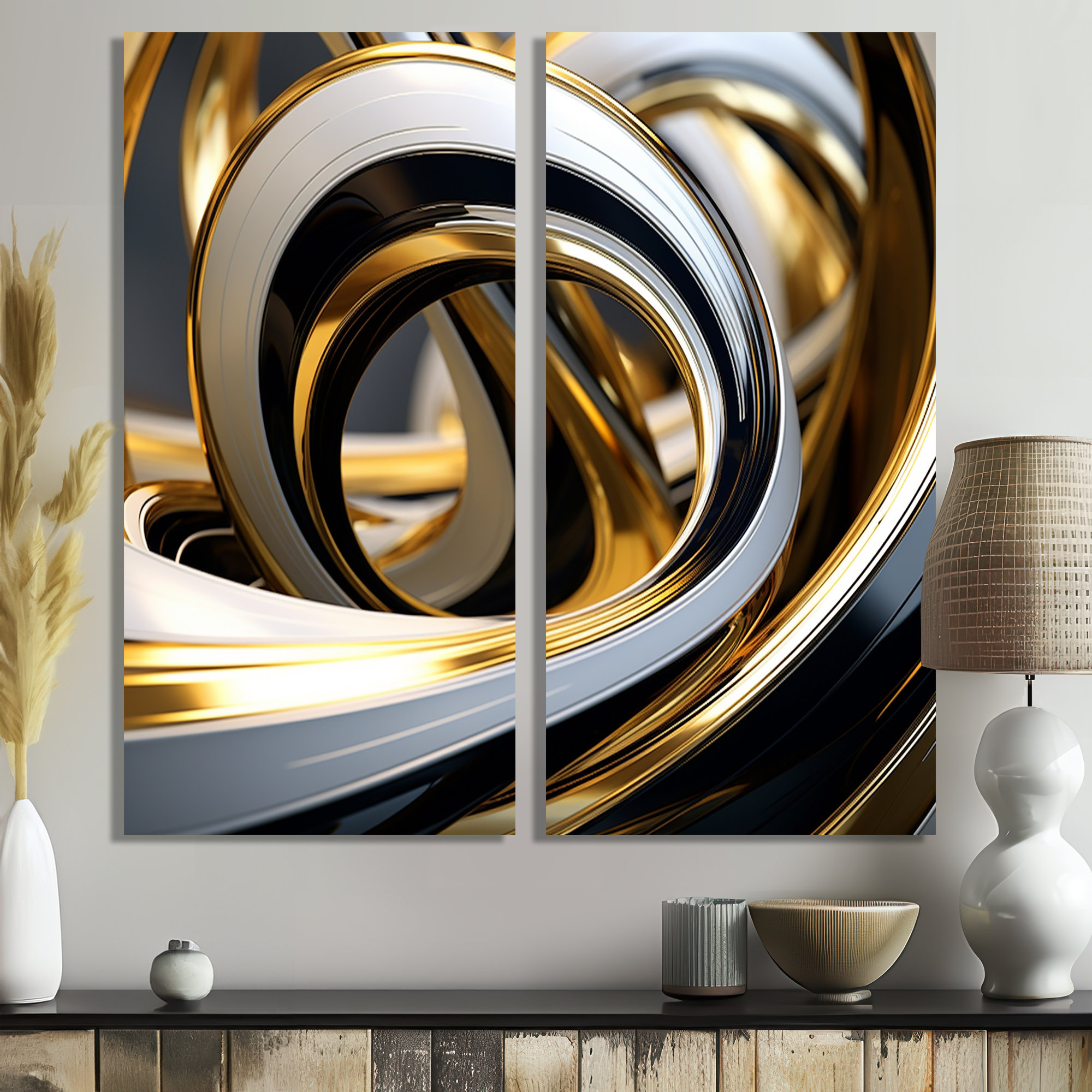 Design Art Liquid Gold Black And White Swirling Dimension I - Abstract ...