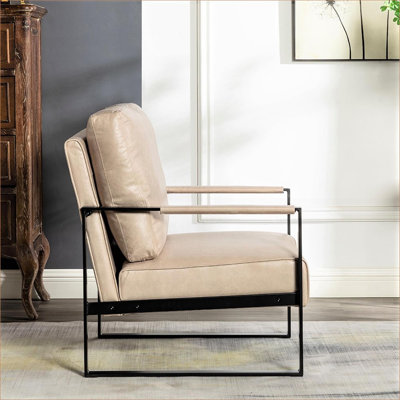 Chaise d'appoint Mid-Century moderne pour adultes, structure carrée en métal durable, fauteuil en microfibre tacheté brun clair pour le salon, la chambre à coucher et le bureau à domicile