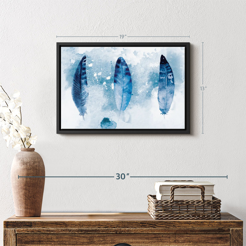 " Blue Grunge Feathers Canvas Print ", 13" H x 19" W