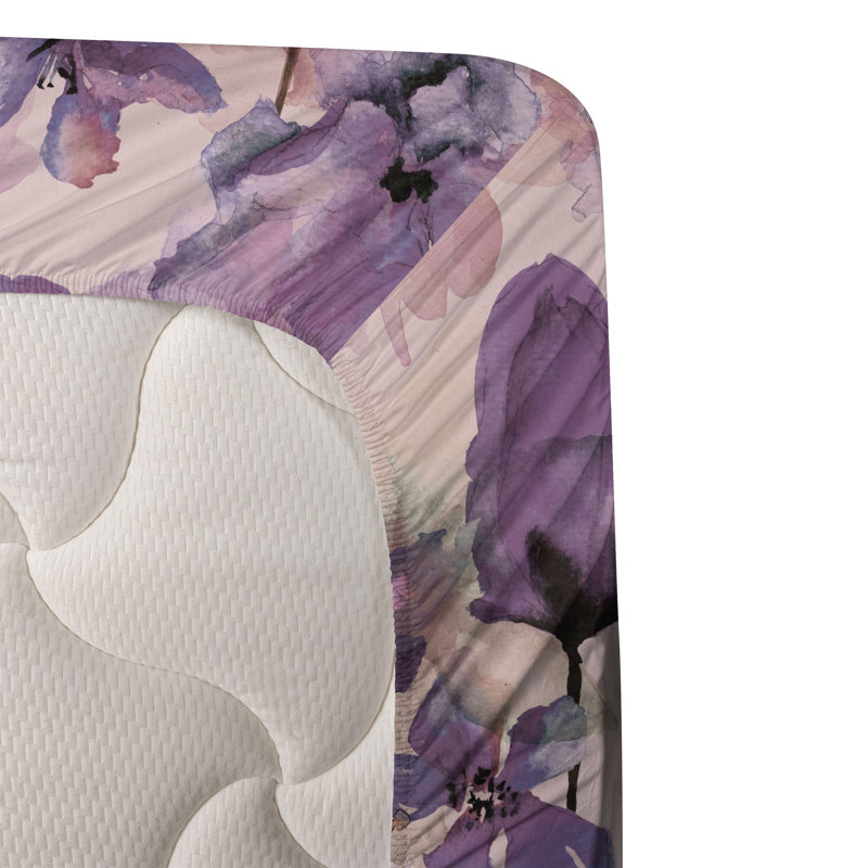 Ambesonne Floral Sheet Set Art Wild Poppy Flowers Print Blush Violet and Lilac, Full Sheet Set with 2 Pillowcases