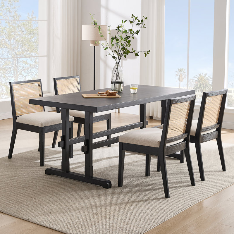 Ensemble de table de salle à manger en bois massif rustique avec chaise et banc, 5 pièces: table, 4 chaises