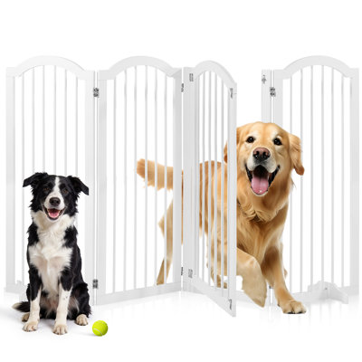 4-Panel 36"H X 92"W White Free Standing Pet Gate with Door, A Pair Of Support Feet