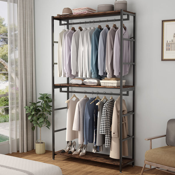 Tribesigns Corner Clothes Rack, L Shaped Garment Rack with  Shelves and 2 Fabric Drawers, Industrial Freestanding Closet Organizer,Heavy  Duty Clothing Rack for hanging clothes,Bedroom,Corner : Home & Kitchen