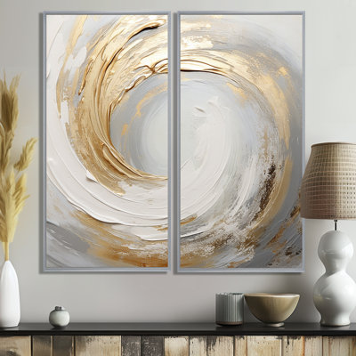 Vortex doré et or doux blanc III - grandes spirales abstraites, art mural